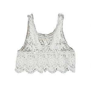 Millau Beige Crochet Sheer Scalloped Crop Top S/M